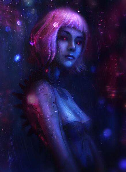File:Cyborg girl in the rain by Maxime Brienne.jpg